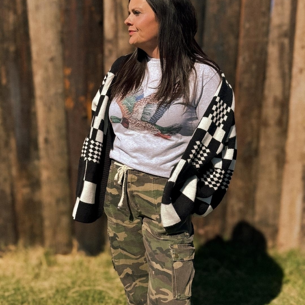 Black and White Checkered Women's Sweater - Picture 2 of 6